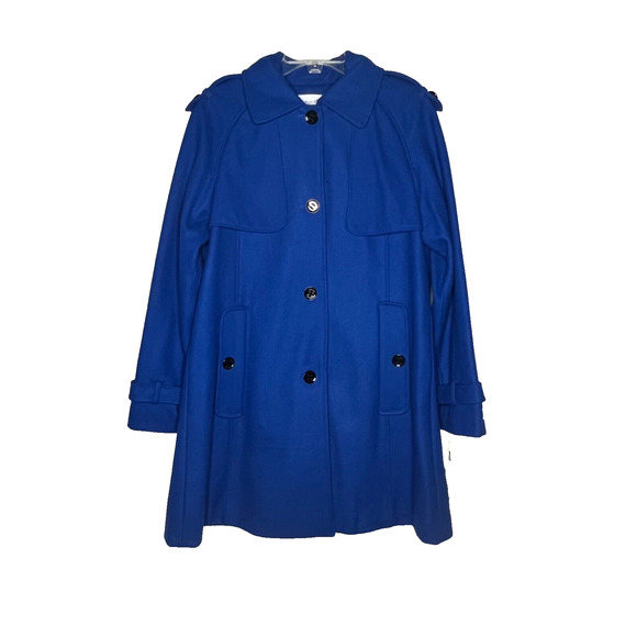 Calvin Klein Wool Blend Trench Pea Coat Women's Size 8 Cobalt Blue - Picture 2 of 16